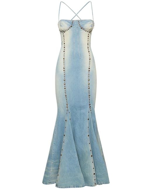 Blumarine Blue Denim Studded Long Corset Dress