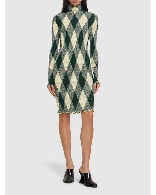 Vestido de punto de algodón y seda Burberry de color Green