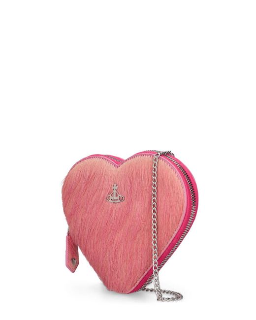 Vivienne Westwood Pink Heart Ponyhair Crossbody Bag