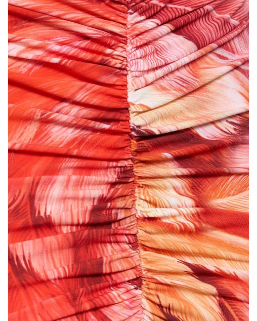 Roberto Cavalli Red Printed Lycra V-neck Long Dress
