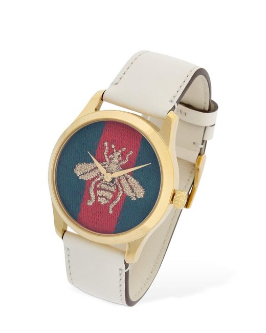 Gucci Embroidered Bee Leather Watch in 