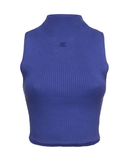 Courreges Blue Damen Leichtes, Geripptes Baumwolloberteil