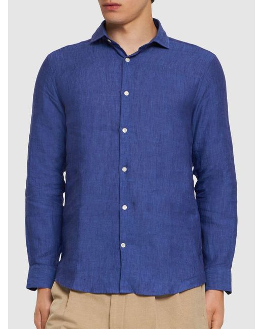 Frescobol Carioca Blue Antonio Linen Shirt for men