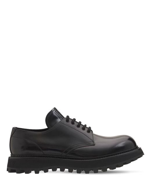 Dolce & Gabbana Black Bernini Leather Lace-up Derby Shoes for men