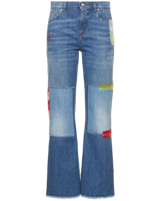Marni Blue Denim Flared Jeans W/ Patches