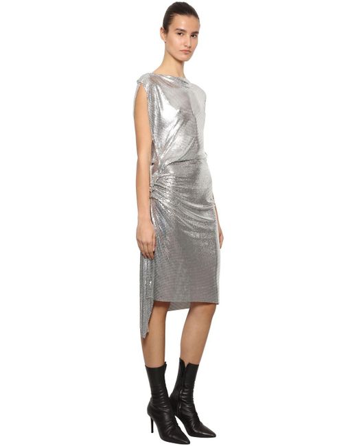 Paco Rabanne Metallic Draped Metal Mesh Midi Dress