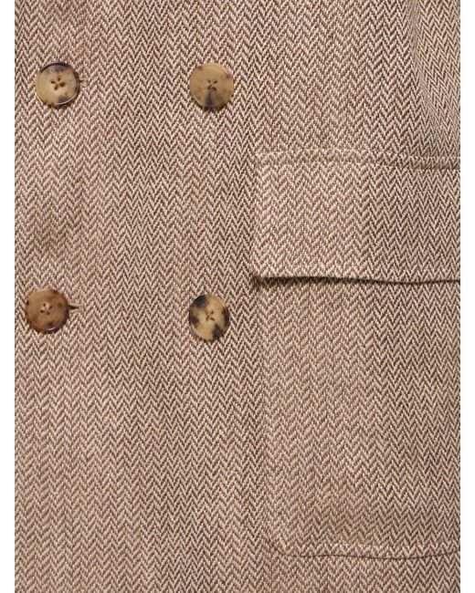 Ralph Lauren Collection Brown Double Breast Linen Midi Coat