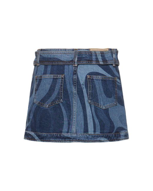 Emilio Pucci Blue Denim Mini Skirt W/belt