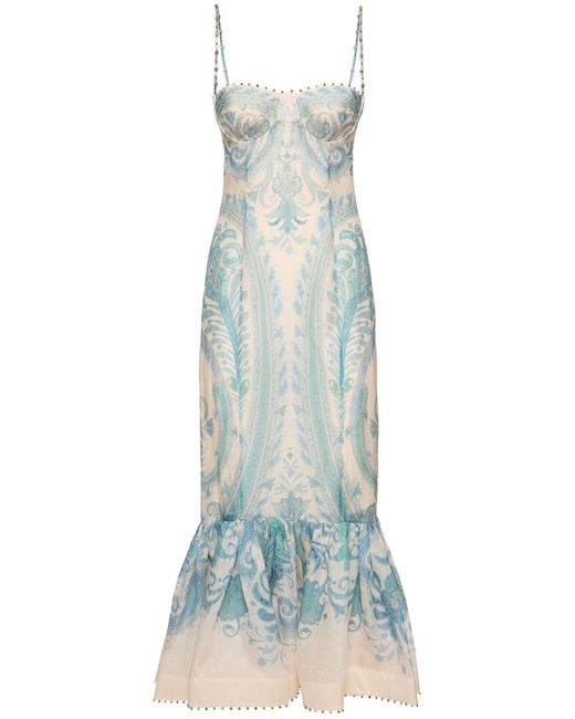 Zimmermann Blue Illuminate Printed Linen & Silk Gown