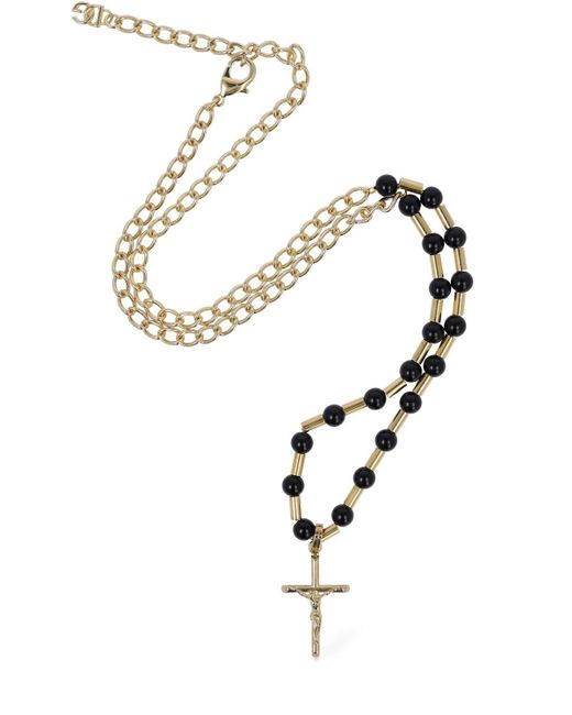 Dolce & Gabbana Metallic Crucifix Charm Beaded Chain Necklace for men