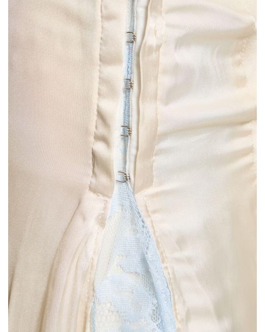 Y. Project White Ruffled Satin Mini Dress W/ Lace Inserts