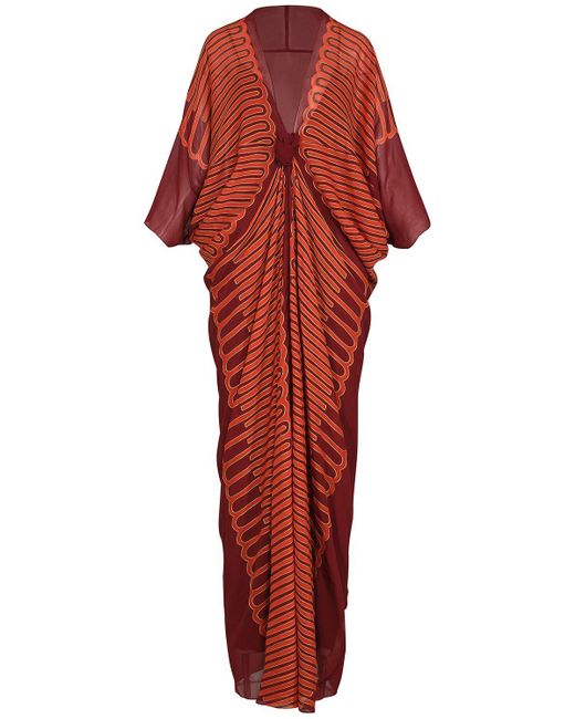 Johanna Ortiz Red Sensory Tapestry Viscose Long Dress