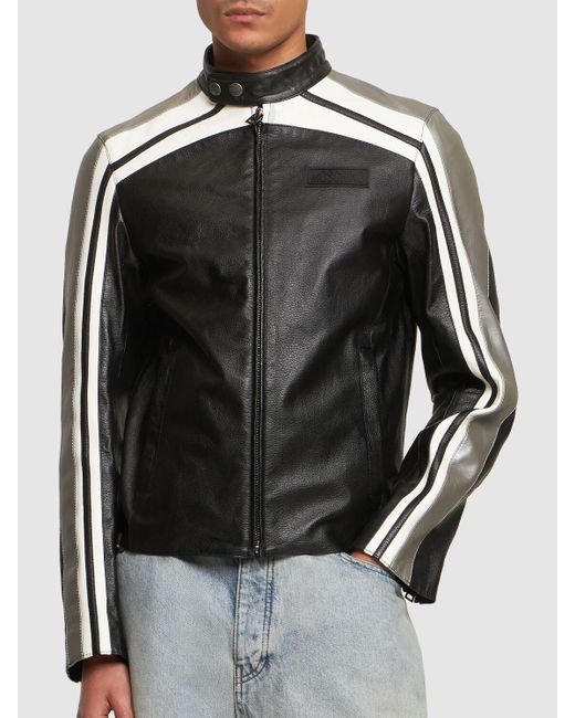 Veste de motard en cuir à logo Moschino pour homme en coloris Black