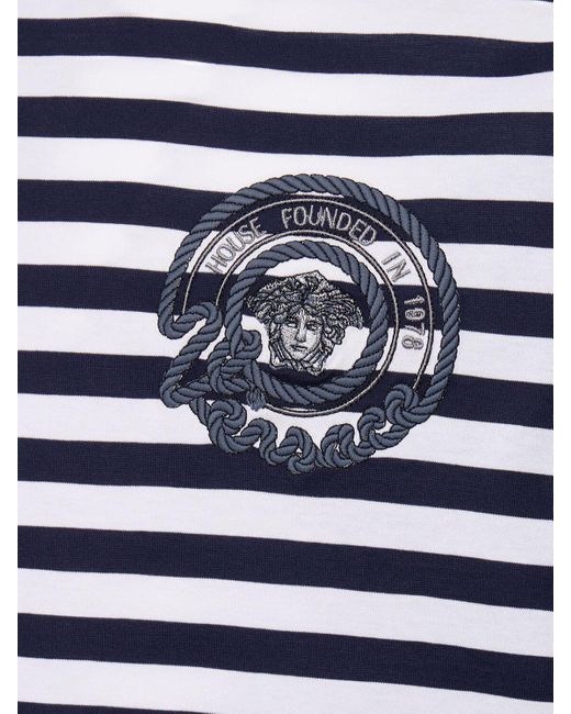 T-shirt in cotone con logo di Versace in Blue da Uomo