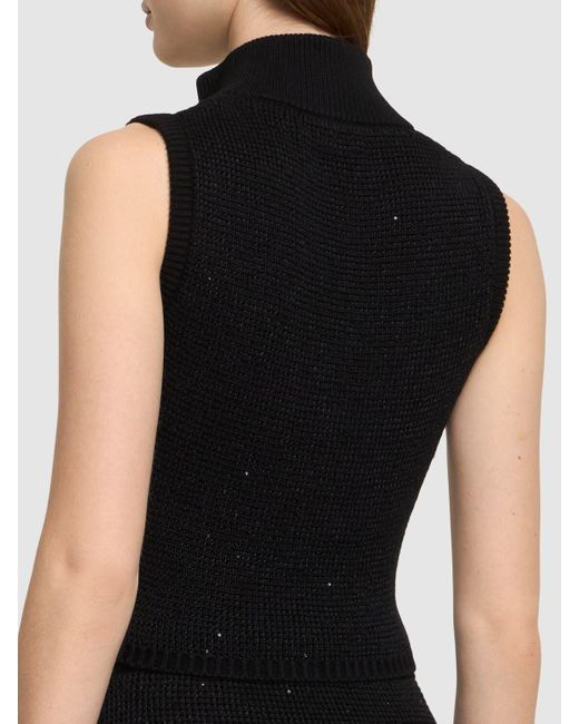 Alessandra Rich Black High Neck Sequined Knit Vest W/zip