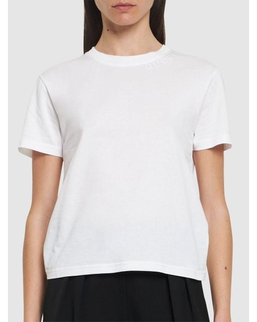 Camiseta de algodón jersey bordada Gucci de color White