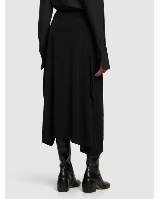 Jupe mi-longue évasée en crêpe de chine Yohji Yamamoto en coloris Black
