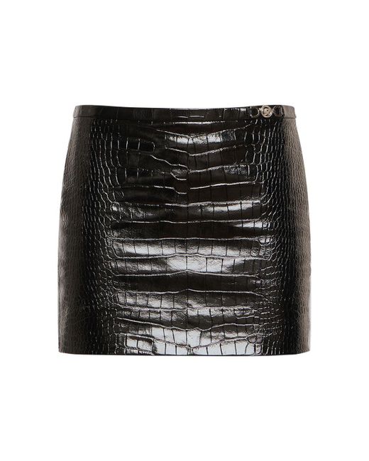 Versace Crocodile Embossed Leather Mini Skirt in Black | Lyst