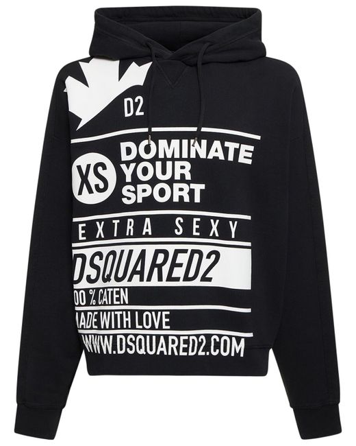 DSquared² Black Burbs Printed Cotton Hoodie for men