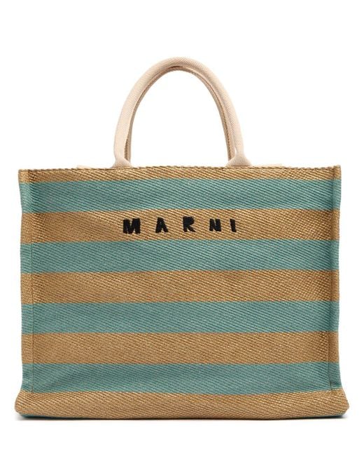 メンズ Marni バスケットラフィアエフェクト トートバッグ ラージ Blue
