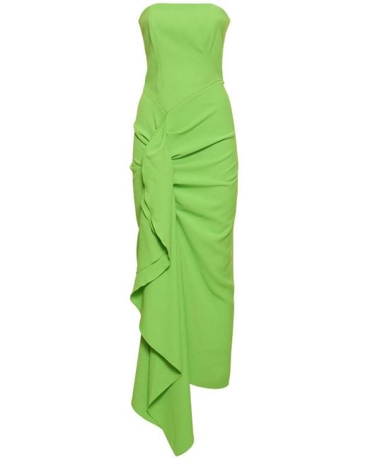 Solace London Green Thalia Woven Crepe Strapless Midi Dress