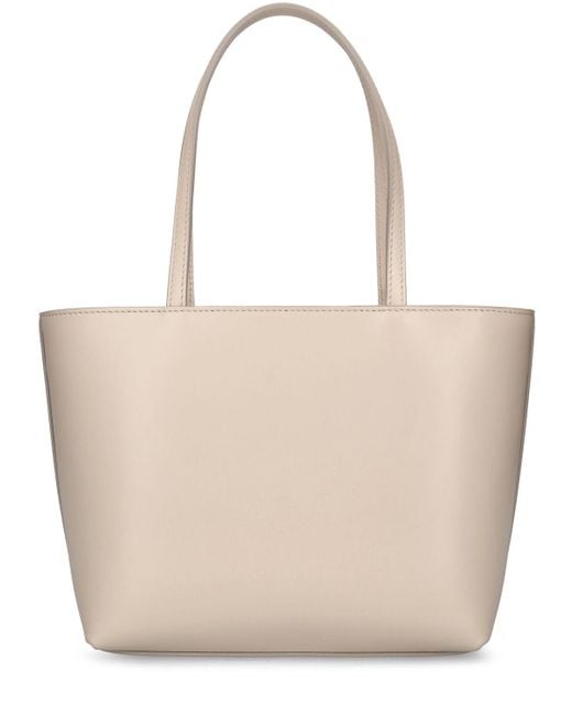 Dolce & Gabbana Natural Small Dg Logo Leather Tote Bag
