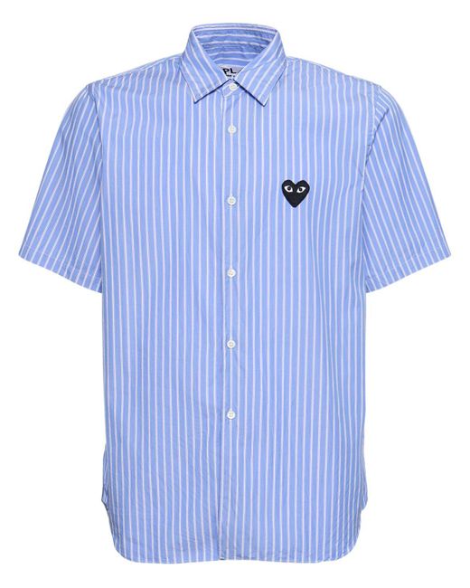 COMME DES GARÇONS PLAY Blue Play Logo Striped Cotton Shirt for men