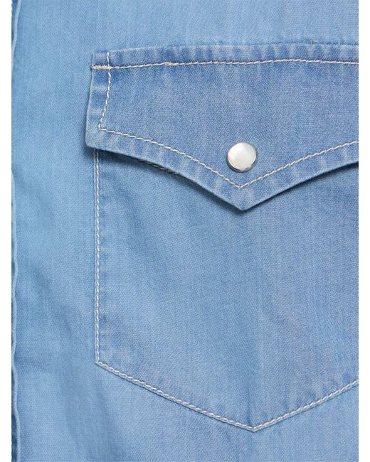 Brunello Cucinelli Baumwollhemd Mit Druckknopf in Blue für Herren