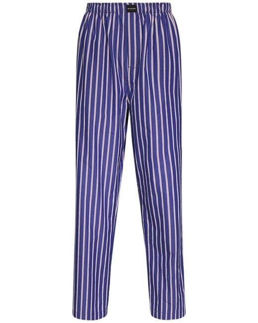 Balenciaga Striped Cotton Poplin Pajama Pants in Blue | Lyst