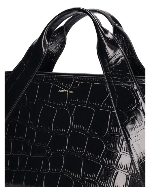 Anine Bing Black Maya Embossed Leather Tote Bag