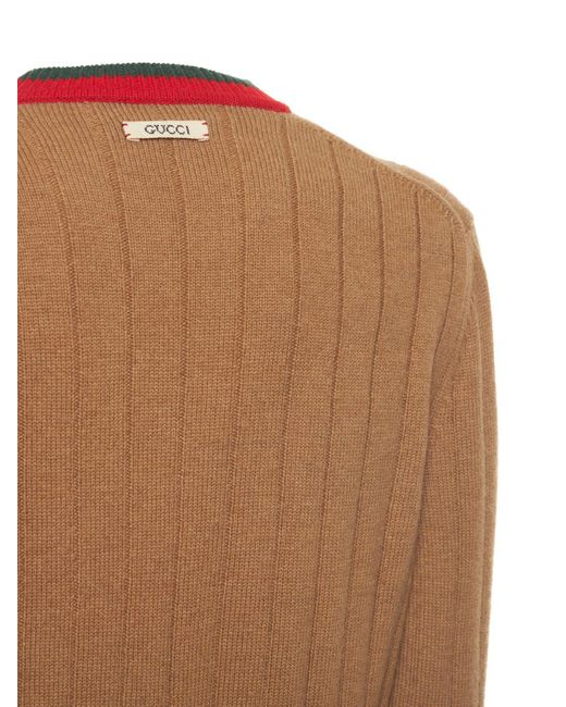 Gucci Brown Rib Knit Camel Sweater for men