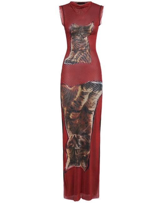 OTTOLINGER Cat Print Tech Mesh Maxi Dress in Red | Lyst UK