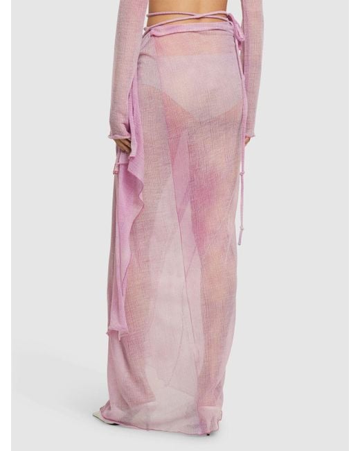 Acne Pink Printed Crepon Long Wrap Skirt