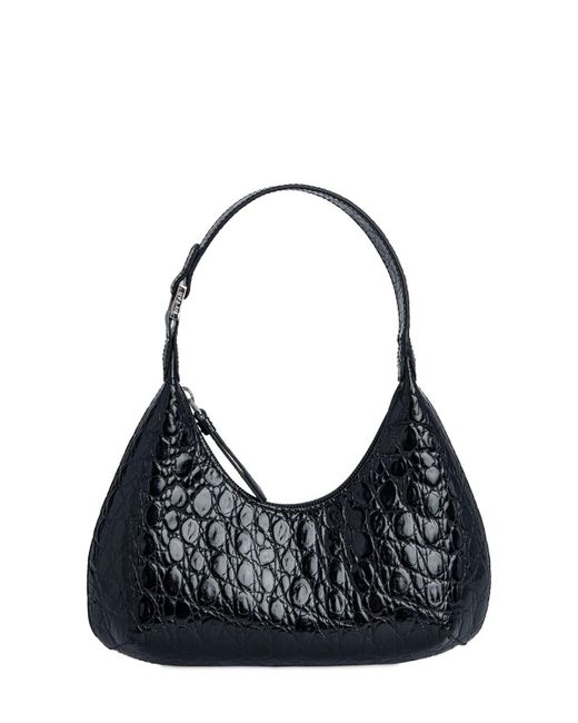 By Far Black Baby Amber Croc Embossed Leather Bag