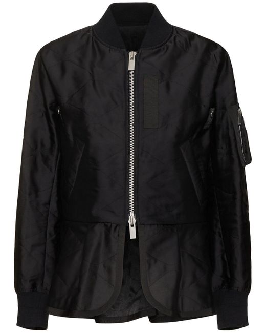 Sacai Black Damen Bomberjacke Aus Gestepptem Satin