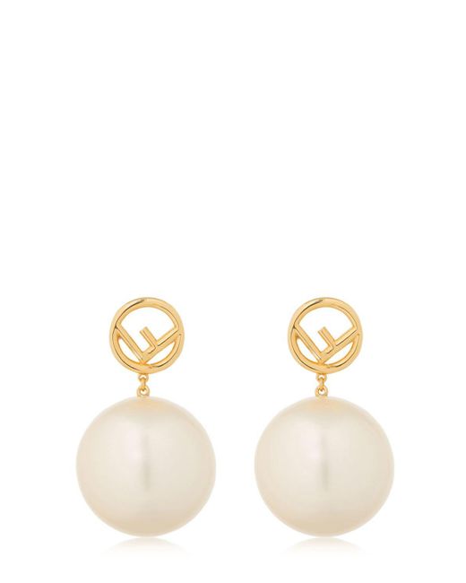 Fendi Metallic Imitation Pearl Earrings