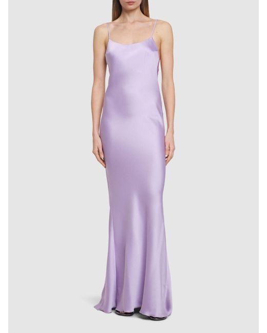 ANDAMANE Purple Ninfea Tech Crepe Satin Maxi Slip Dress