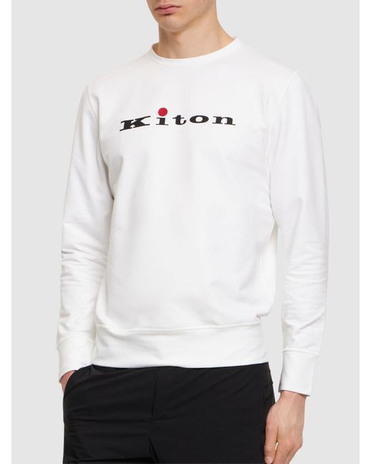 Sweat-shirt en coton à logo col rond Kiton pour homme en coloris White