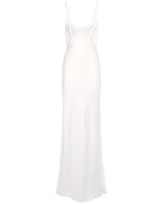 long white satin slip dress
