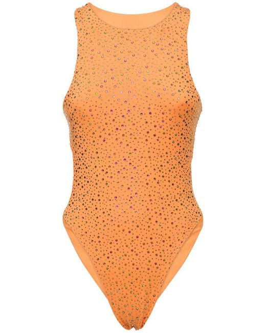Leslie Amon Orange Dua Embellished Bodysuit
