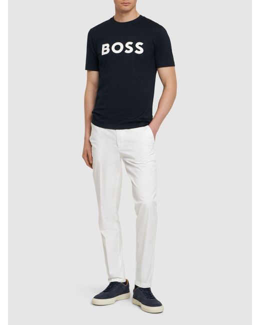 Boss Blue Tiburt 3 Logo Cotton T-shirt for men