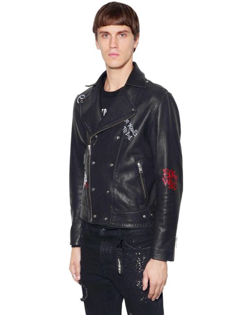 The Kooples Orlinski Co lab Leather Biker Jacket in Black for Men Lyst