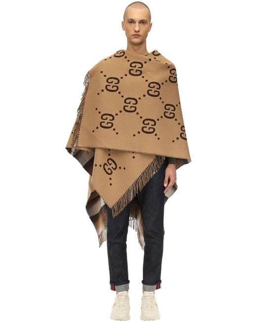 Gucci Reversible Logo Wool Poncho Cape in Brown for Men | Lyst UK