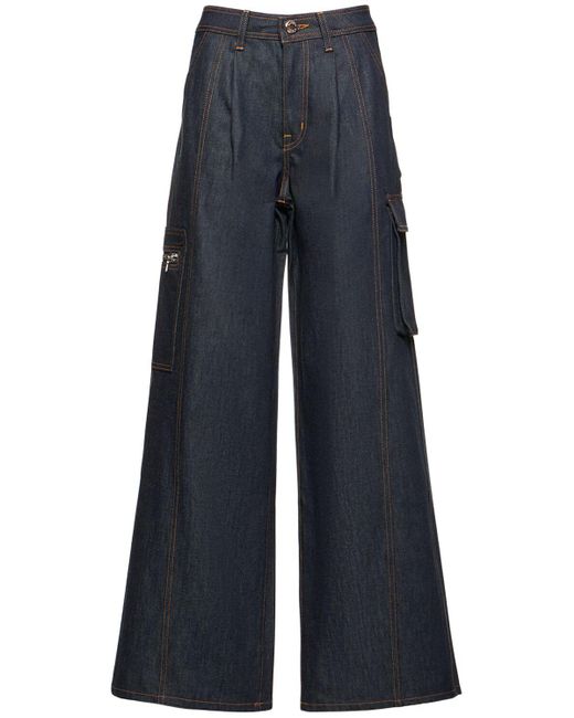 Brandon Maxwell Blue Cotton Mid Rise Extra Wide Jeans