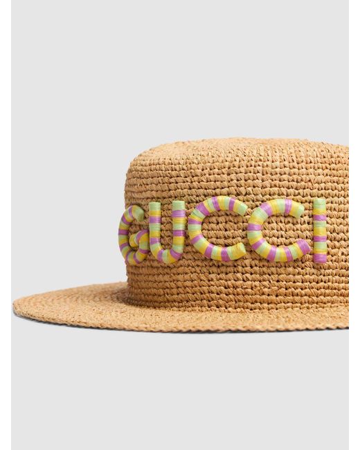 Gucci Metallic Raffia Hat With Logo