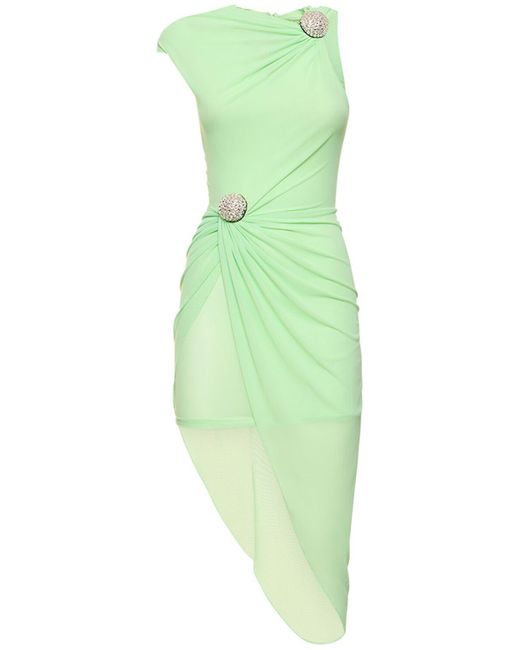 David Koma Green Ruched Mesh Mini Dress W/ Embellishts