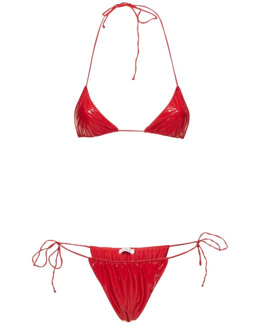 Oseree Red Latex-effect Microkini Bikini Set