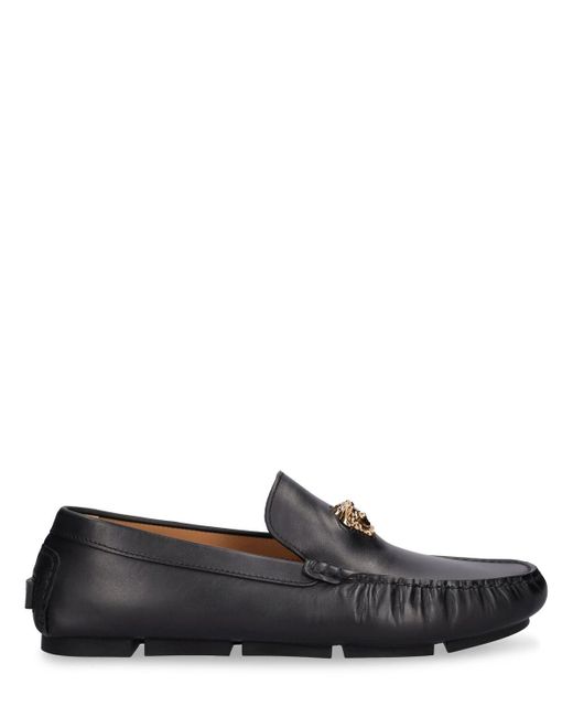 Versace Black Leather Medusa Loafers for men