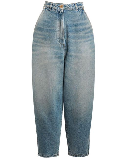 Balmain Blue Wide High Waist Tapered Jeans