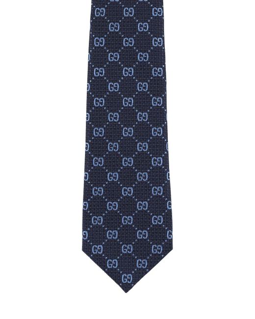 Cravatta in seta stampa gg 7cm di Gucci in Blue da Uomo